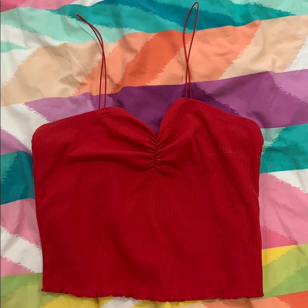 Red Ribbed Crop Top